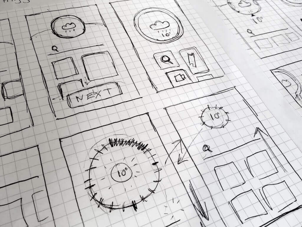 Wireframe sketches experimenting with ideas for how to set the temperature in the app.