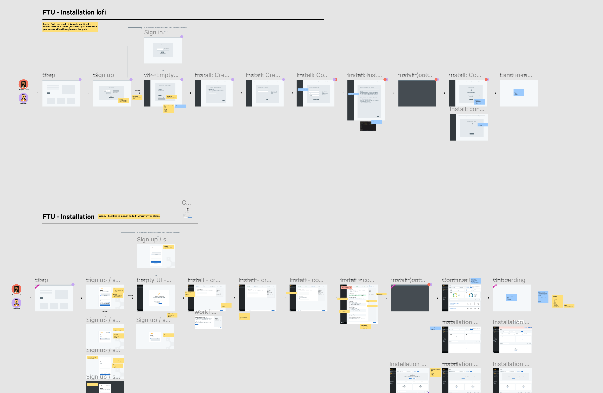 Concept wireframes for first time use on an incubation project.