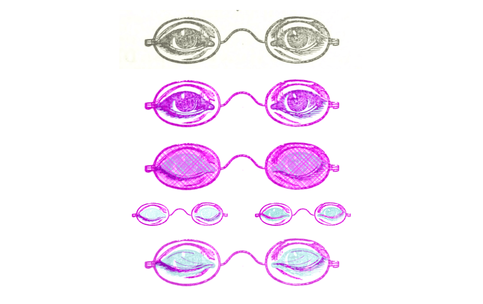 Variation tests of the red reveal effect using glasses.
